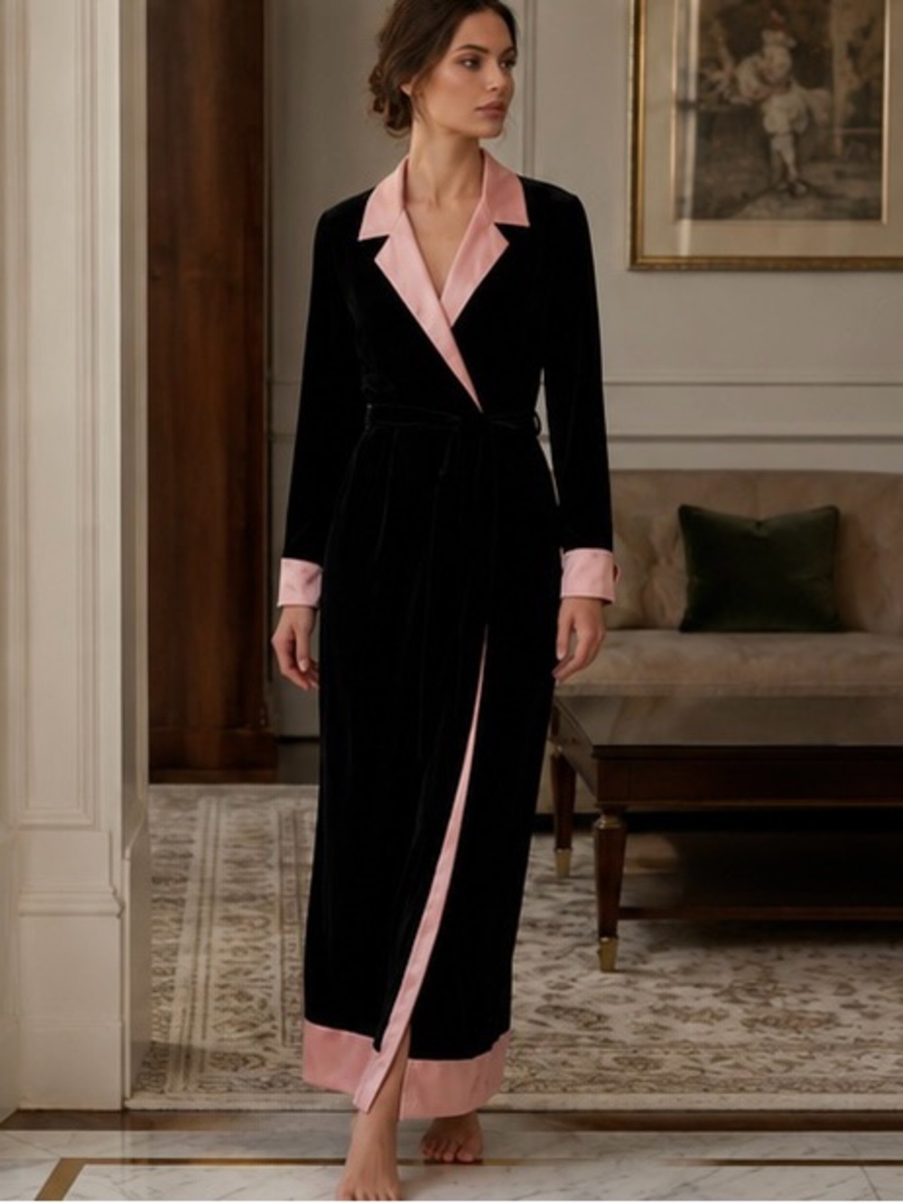 Vintage Victoria’s Secret Black Velvet Silk Trim Robe M/L Old Hollywood Glam